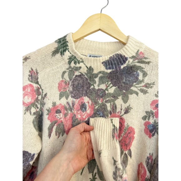 De Rotchild Vintage Floral Silk Angora Crewneck Sweater Medium - Picture 5 of 6